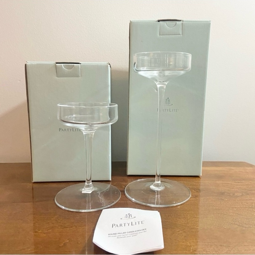 PARTYLITE ELEGANCE STEMMED PILLAR HOLDERS 6” & 9” SET NEW In Box Retired